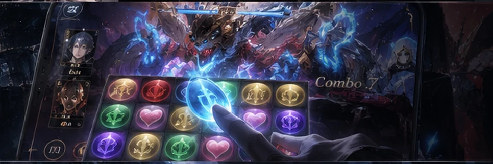 6色のアルカナオーブを使ったパズルバトル画面